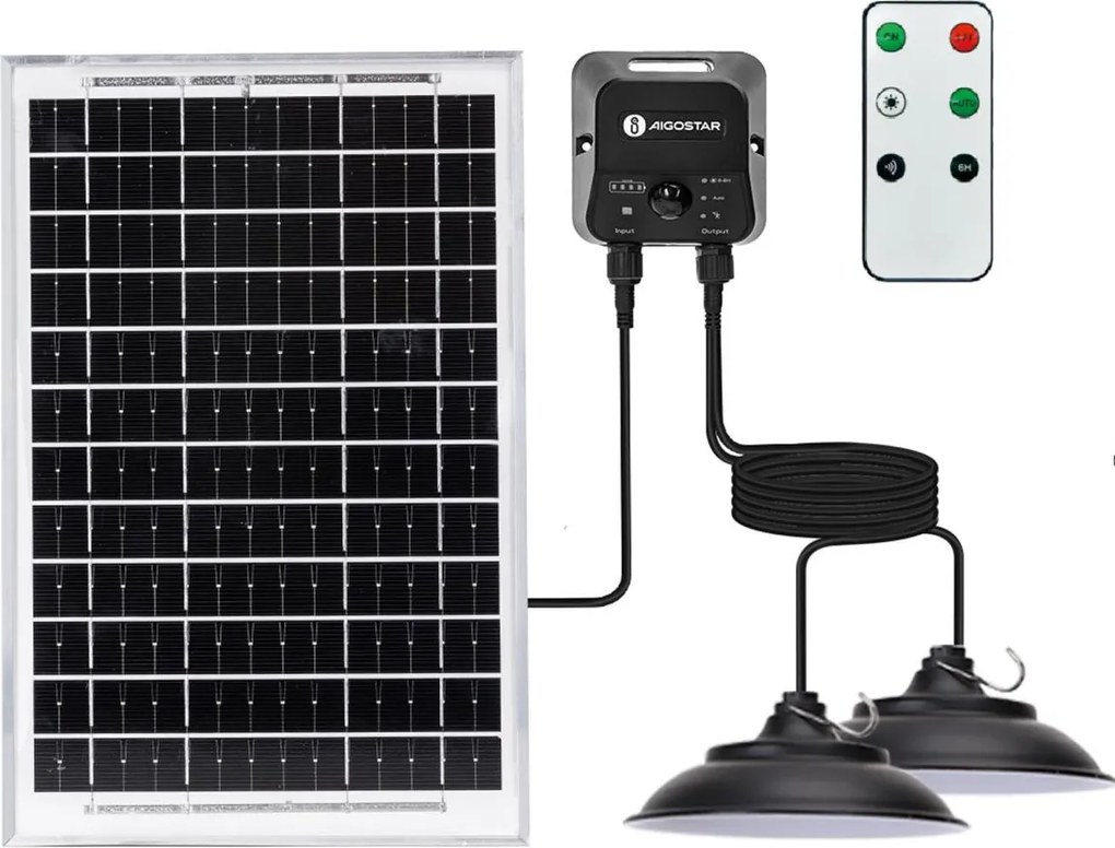 Aigostar - Lustră solară LED cu senzor, 2xLED/35W/12V, 6000mAh, 6500K, Ø15 cm + telecomandă