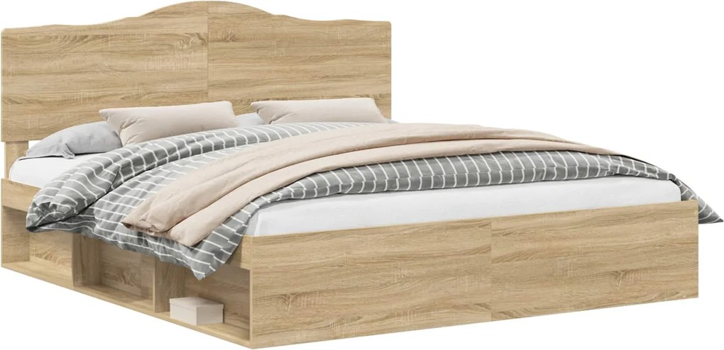 vidaXL Cadru de pat cu headboard Sonoma 200 x 200 cm Lemn de pin masiv