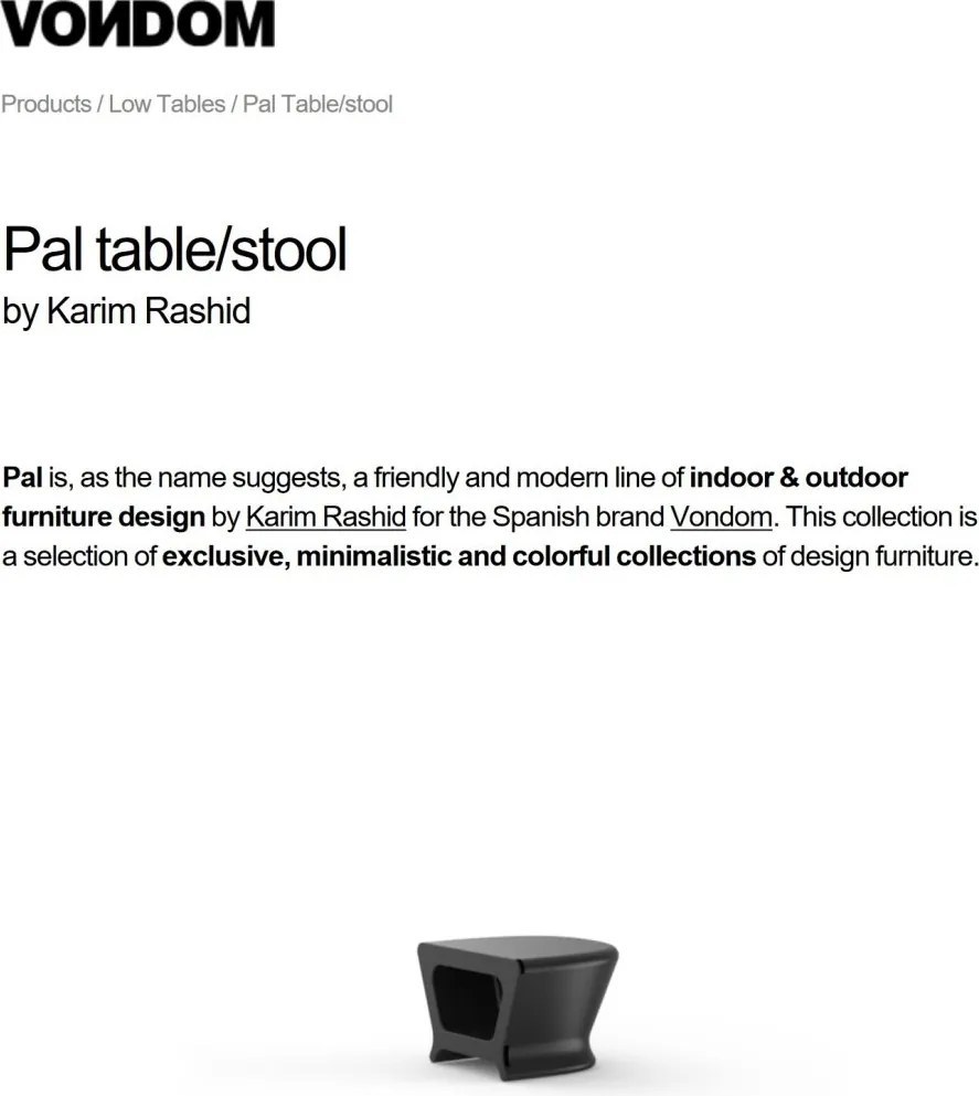 Taburete/Masuta de exterior/interior design modern PAL TABLE/STOOL 51006 Vondom