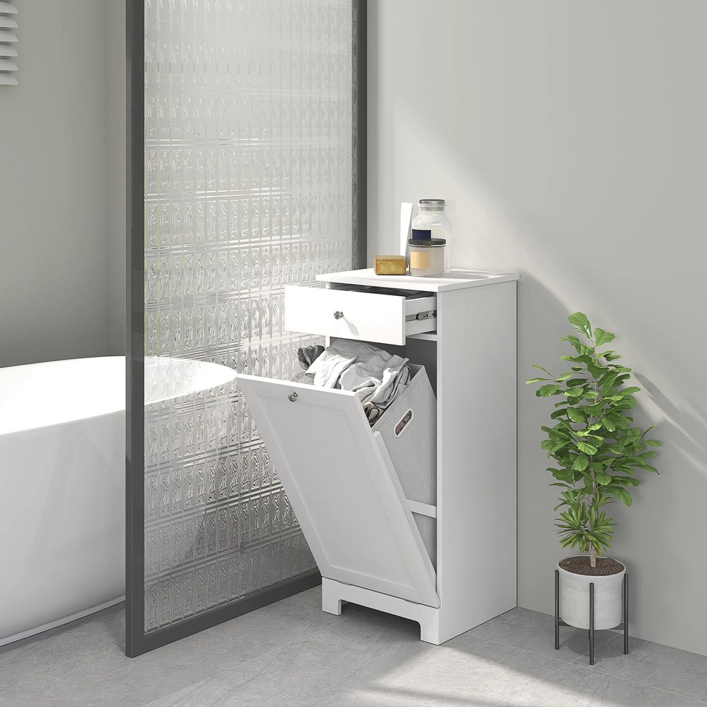 HOMCOM Dulap de baie cu coș rabatabil pentru rufe murdare Mobilier pentru rufe murdare cu sacoșă textilă pliabilă și sertar Alb 40x38x90 cm | Aosom Romania