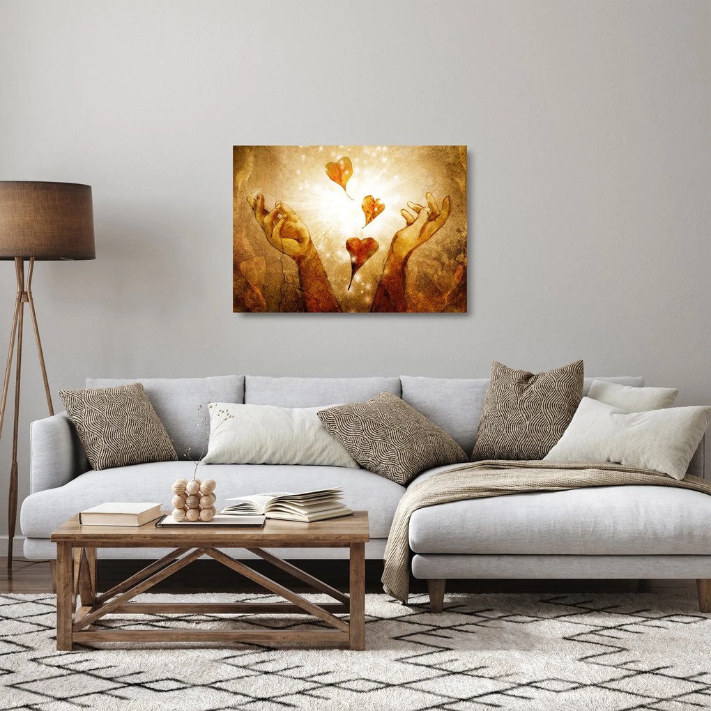 Tablou pe sticlă - pictura mâinilor pline de dragoste (70x50 cm)