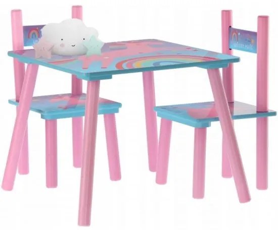 Set mobilier copii, model unicorn si curcubeu, roz, lemn + MDF, 50x50x42 cm, Chomik
