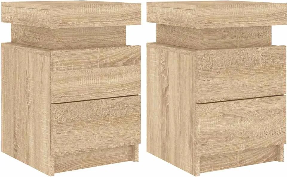 vidaXL Noptiere cu lumini LED, 2 buc., stejar sonoma, 35x39x55 cm