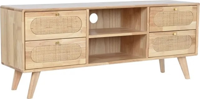 Comoda TV natur , din lemn de cauciuc si rattan „Rustic Serenity”