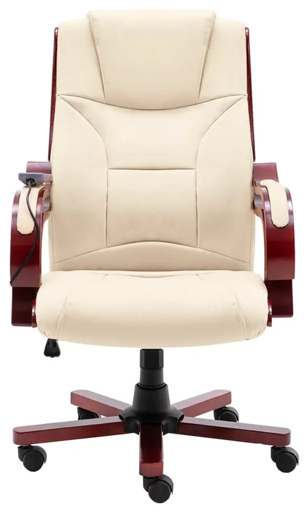 20568 vidaXL Scaun de masaj pentru birou, crem, piele naturală
