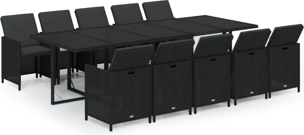 vidaXL Set mobilier de exterior cu perne, 11 piese, negru, poliratan