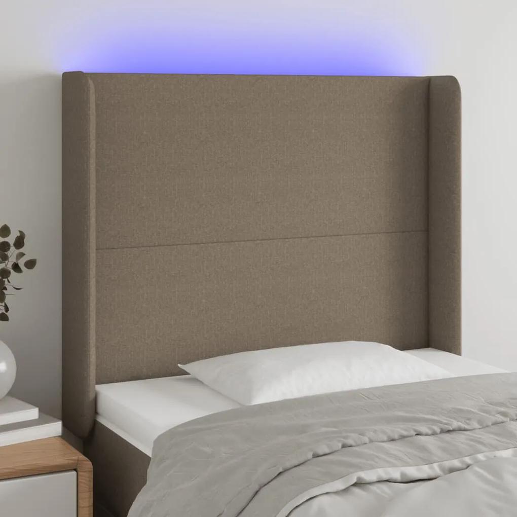 3123762 vidaXL Tăblie de pat cu LED, gri taupe, 103x16x118/128 cm, textil