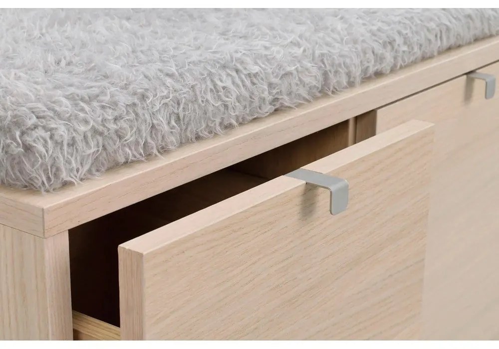 Pantofar gri/în culoare naturală cu bancă cu aspect de lemn de stejar Confetti – Rowico