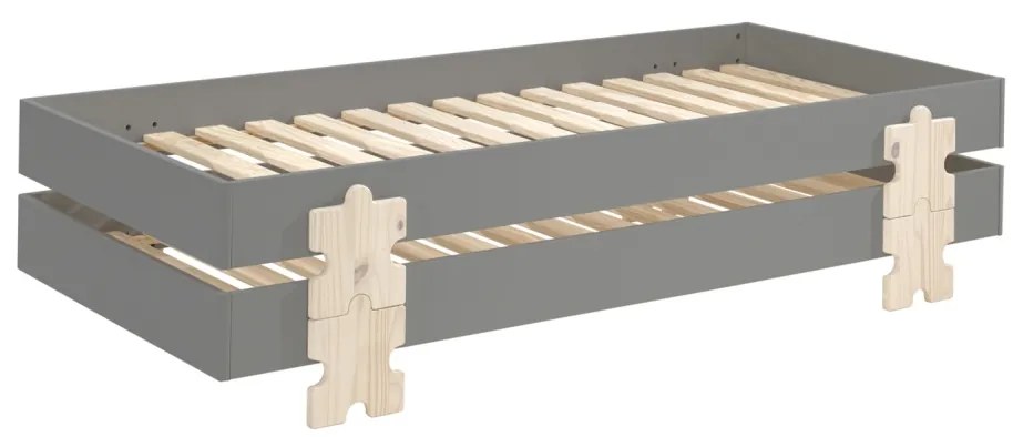 Set MODULO format din 2 Pat copii MODULO (90 x 200 cm) cu picioare Pat copii în formă de piesă de puzzle.