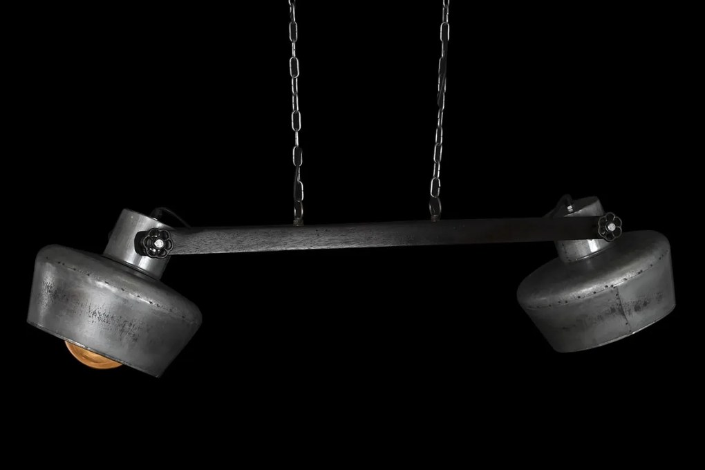 Lustră suspendată din metal și lemn de mango, gri și maro închis, cu 2 spoturi, 28 x 104 x 25 cm, „Souvigny”