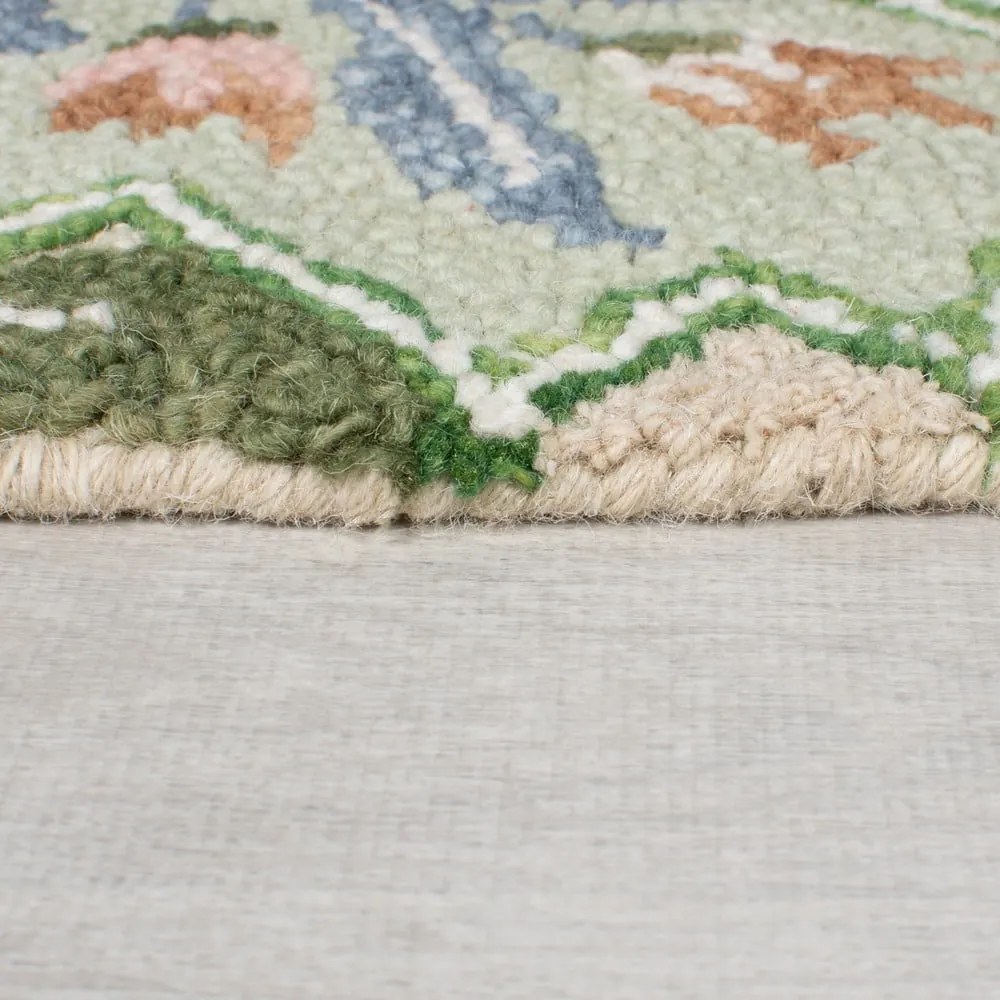Covor verde țesut manual din lână 120x170 cm Bryony Shaped Floral – Flair Rugs