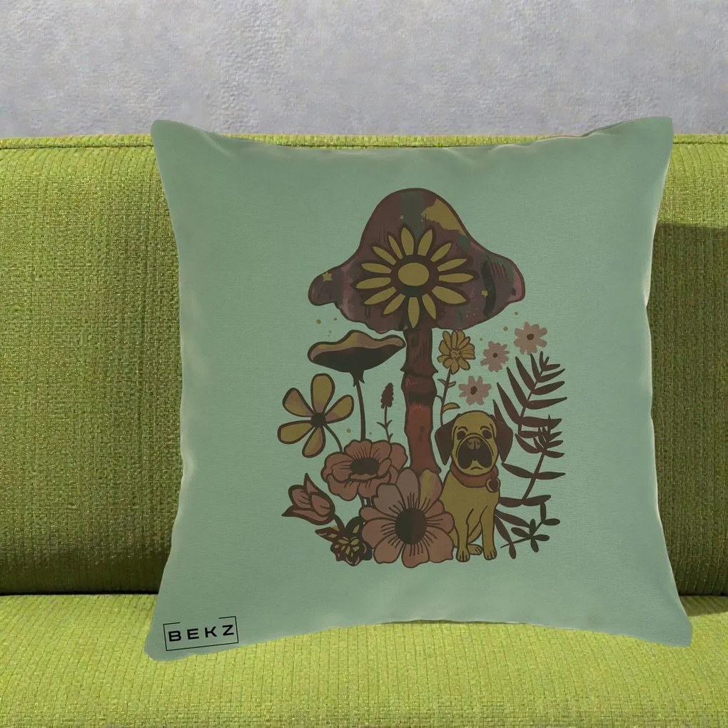 Perna Decorativa Ciuperca Caine Boho, 40x40 cm, Verde, Husa Detasabila, Perna Inclusa, BEKZ®