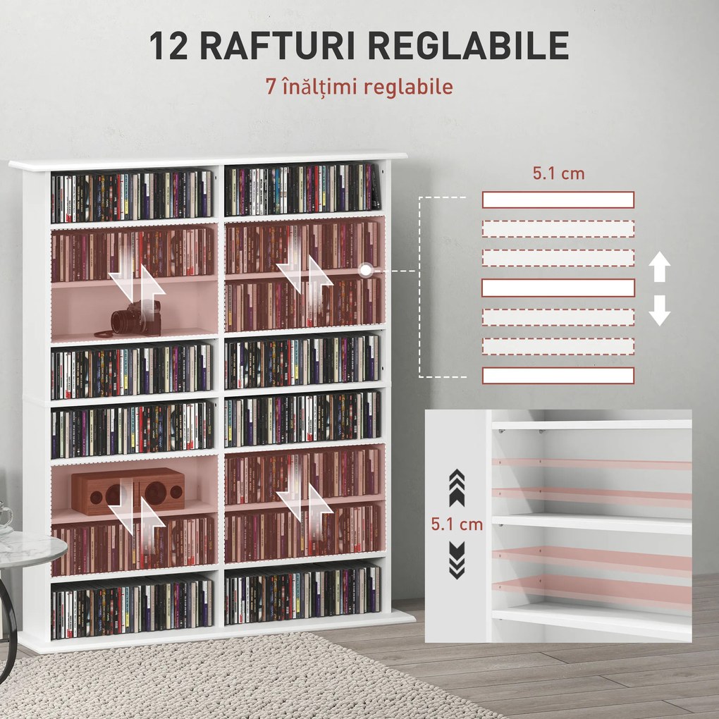 HOMCOM Mobilier Bibliotecă cu 16 Rafturi pentru 720 CD-uri din Lemn 106.5x24x126.3 cm Negru | Aosom Romania