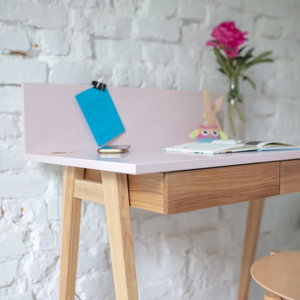 Birou cu bază din lemn de frasin Ragaba Luka, lungime 85 cm, gri