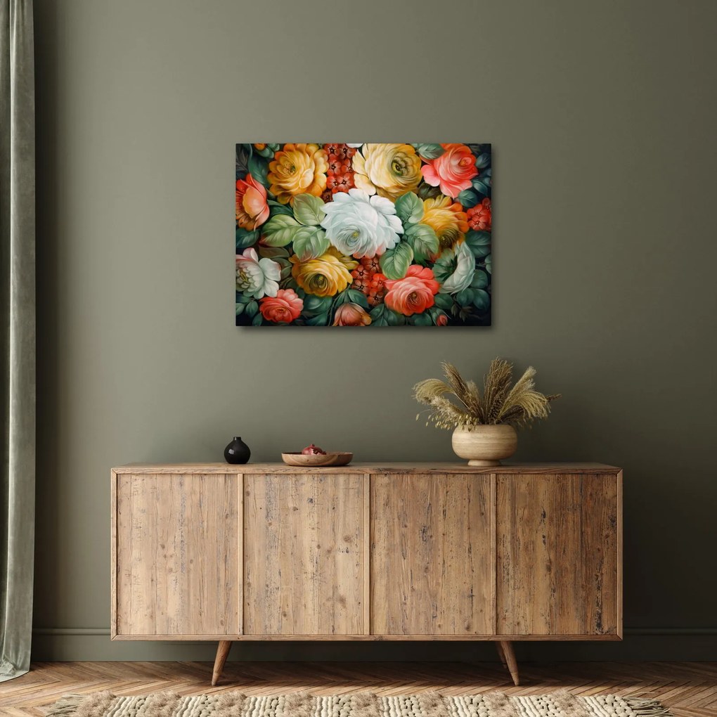 Tablou cu buchet pictat de flori (70x50 cm)