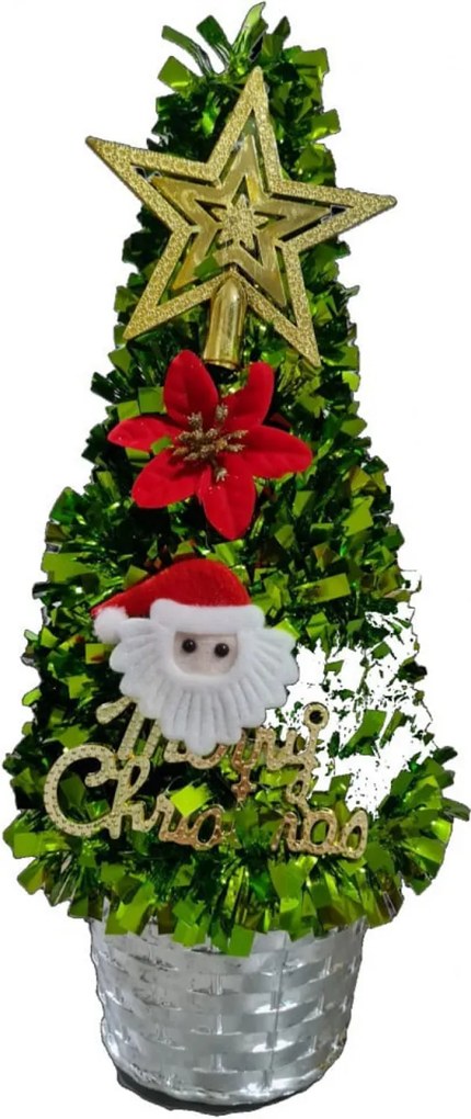 Brad artificial de Craciun NOVOKIDS™ Mini Christmas Tree, Pentru casa si birou, Cu decoratiuni si suport incluse, Coroana bogata, Inaltime 35 cm, Pom