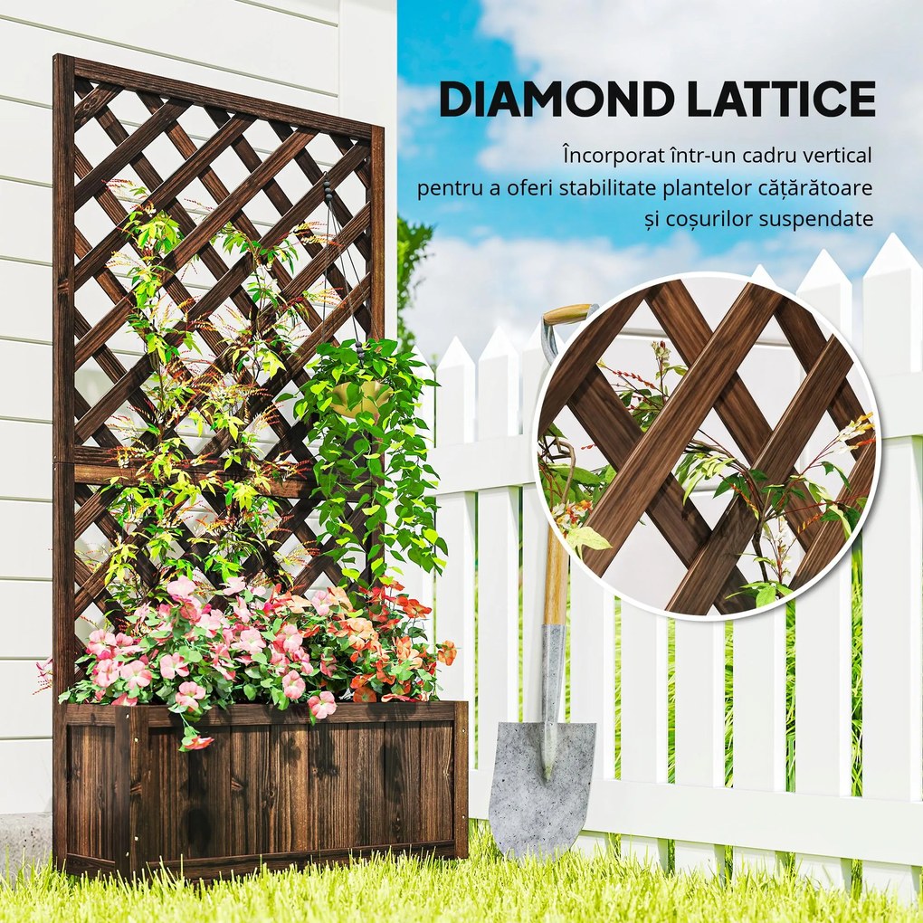 Outsunny Jardinieră de Exterior cu Spalier, Grilaj pentru Plante Cățărătoare și Ghiveci, 72.5x31.5x149.5 cm, Lemn Natural | Aosom Romania