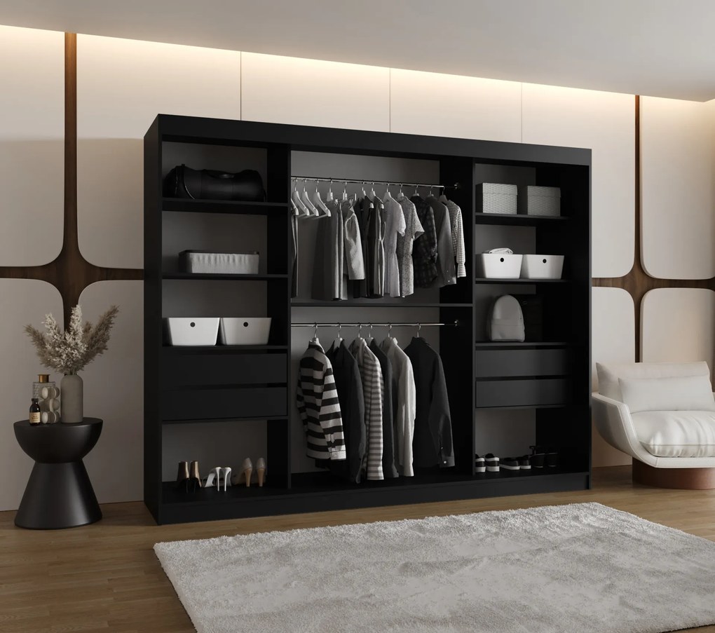 Dulap de haine 250 cm Boomer 2 (Negru) (cu iluminat). Promo -32%. 1126270