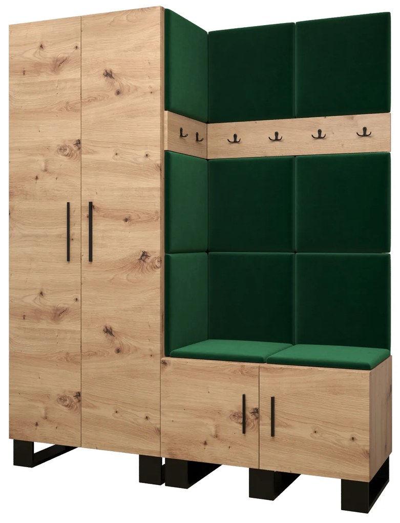 Set mobilier pentru hol Amanda 2 (Stejar artisan + verde). 1085872