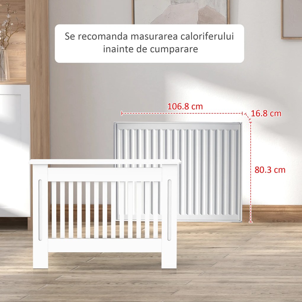 HOMCOM masca de calorifer, din lemn MDF, 112x19x81cm, alb | AOSOM RO