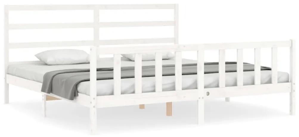 3191922 vidaXL Cadru de pat cu tăblie, alb, 180x200 cm, lemn masiv