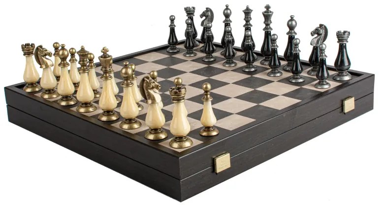 Joc de sah Leather Chessboard Chessmen &amp; Pearl