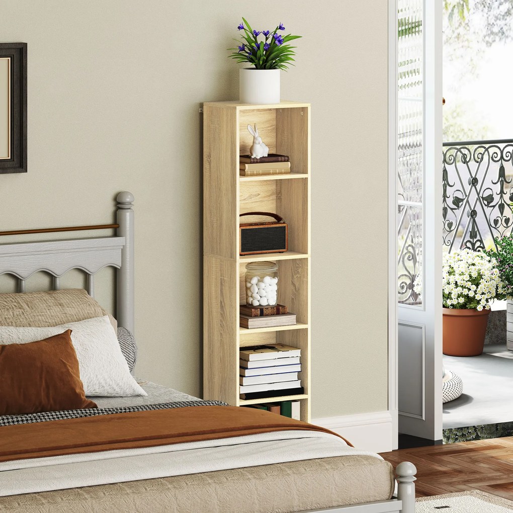 HOMCOM Bibliotecă etajeră de depozitare 5 niveluri cu rafturi reglabile pentru sufragerie, dormitor, birou, 30x24x133,5cm, natural | Aosom Romania