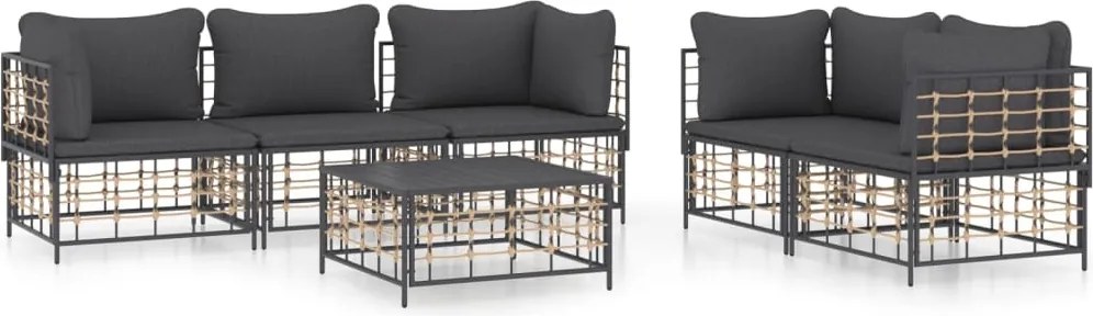 vidaXL Set șezlonguri de grădină 6 piese cu perne, antracit, poliratan