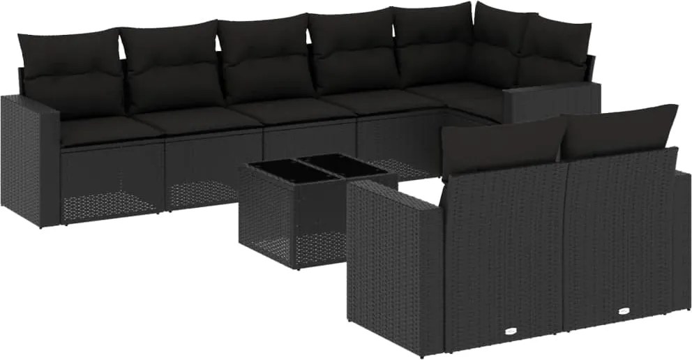 vidaXL Set mobilier de grădină cu perne, 9 piese, negru, poliratan