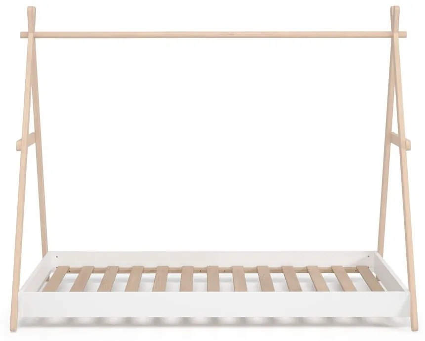Pat pentru copii alb/natural de tip casă din lemn masiv de pin 90x200 cm Trufa – Marckeric