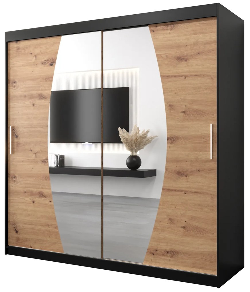 Dulap de haine 200 cm Eclipse (Negru mat + Stejar artisan). 1063433