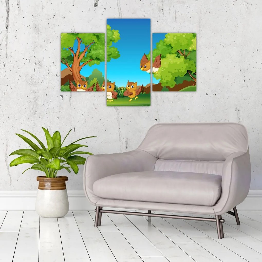 Tablou - Bufnițe vesele (90x60 cm)