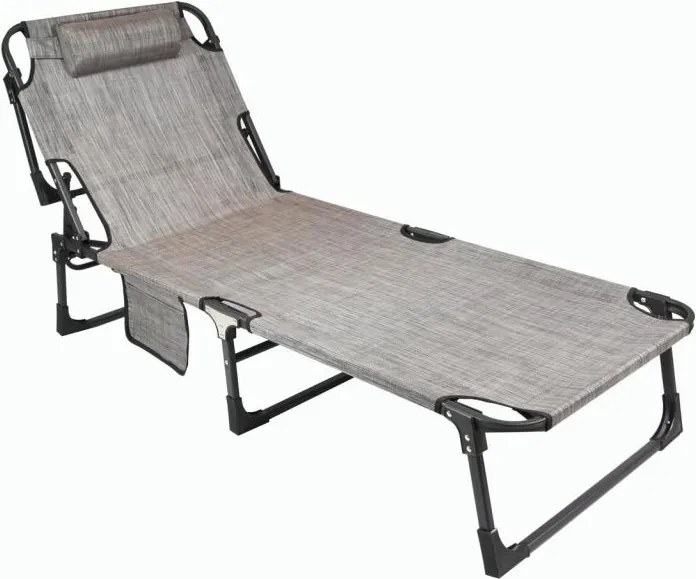 Șezlong pliabil, gri, 189,5 x 58,5 x 33,5 cm