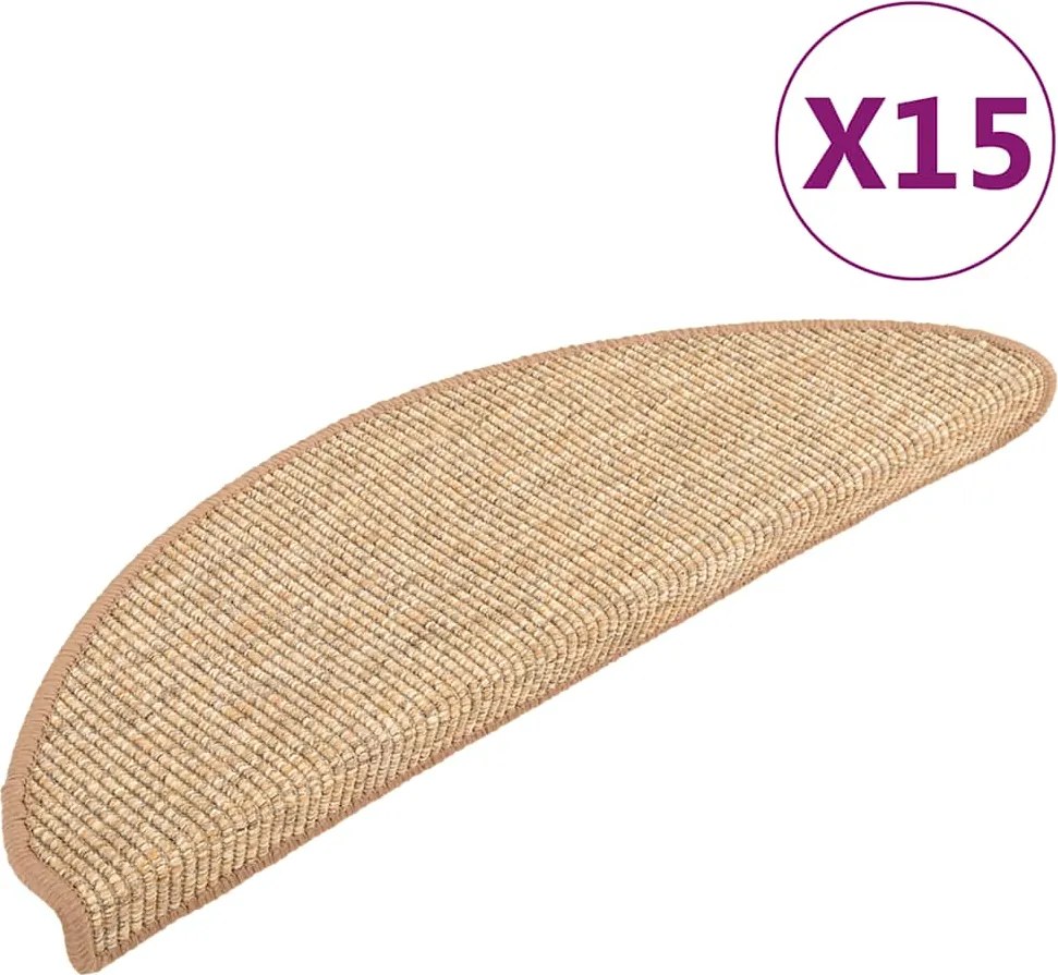 vidaXL Covorașe pentru scări, 15 buc., 56x17x3 cm, maro deschis, semirotunde