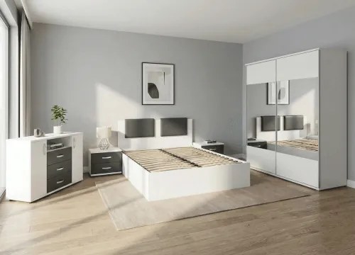 Dormitor Laguna cu pat 160x200 cu lada Alb cu Gri