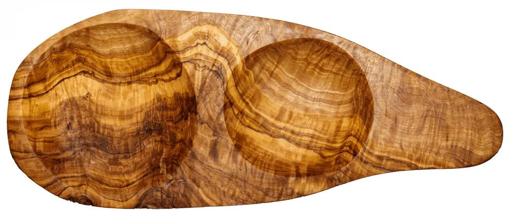 Platou Vulcano 2 compartimente din lemn de măslin