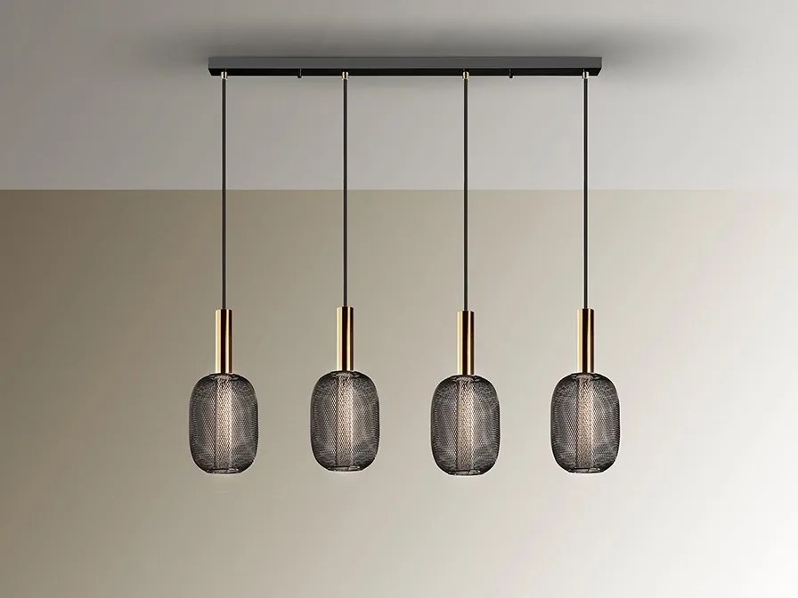 Lustra cu 4 pendule LED design modern Micron negru/auriu
