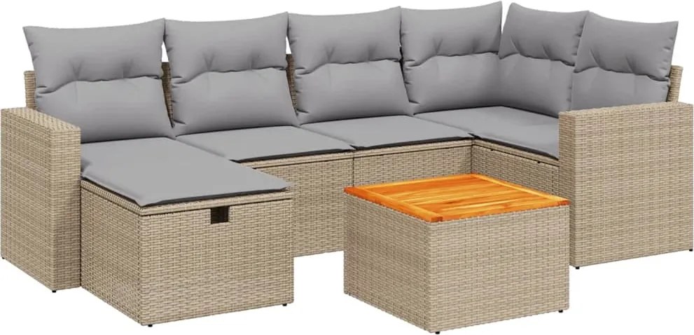 vidaXL Set canapele de grădină, 7 piese, cu perne, bej, poliratan