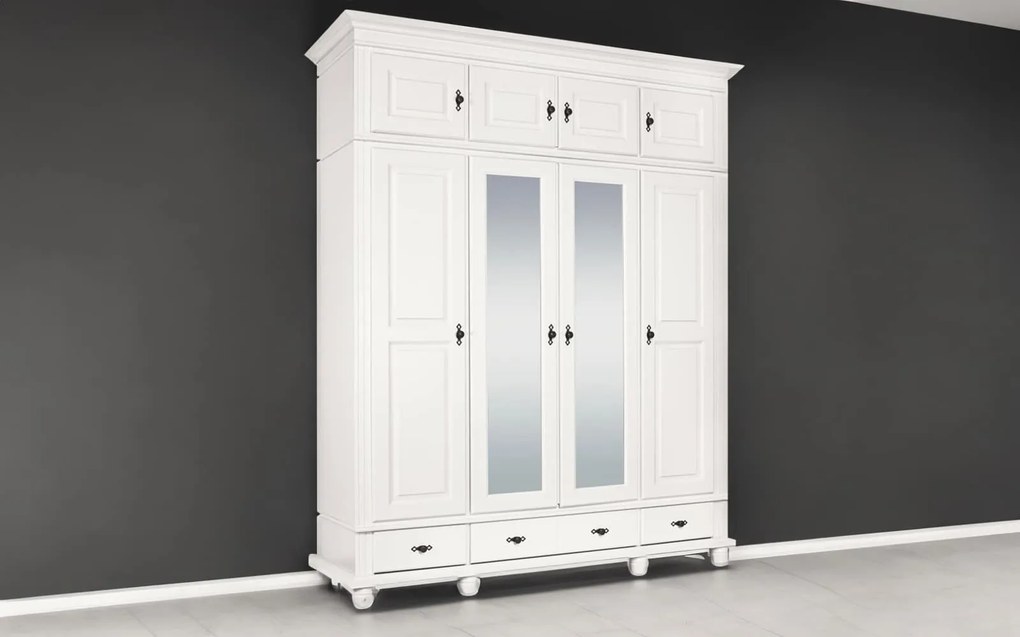 Dulap lemn masiv alb Înalt Arlo, 197 × 58 × 240 cm