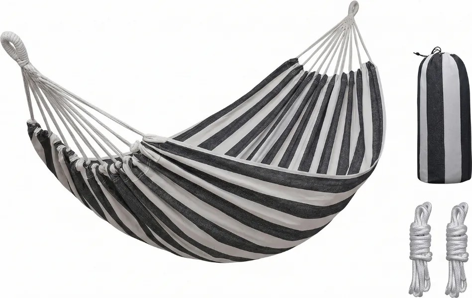Hamac ZENVIO 200x80 cm, gri-alb + geanta gratuita