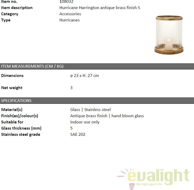 Suport lumanare design LUX Harrington S 108032 HZ