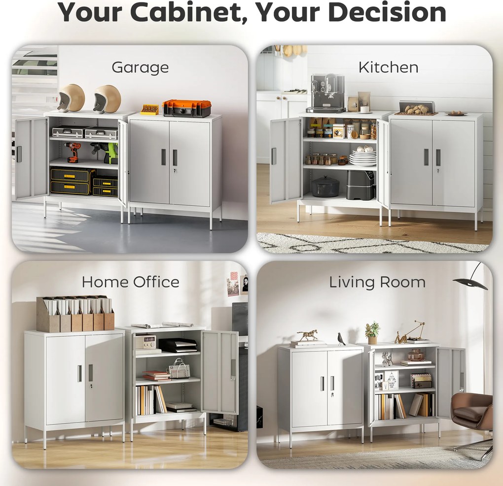 HOMCOM Dulap de Birou din Oțel cu 2 Rafturi Reglabile cu Sistem de Încuiere și 2 Chei, 80x40x100 cm, Alb | Aosom Romania