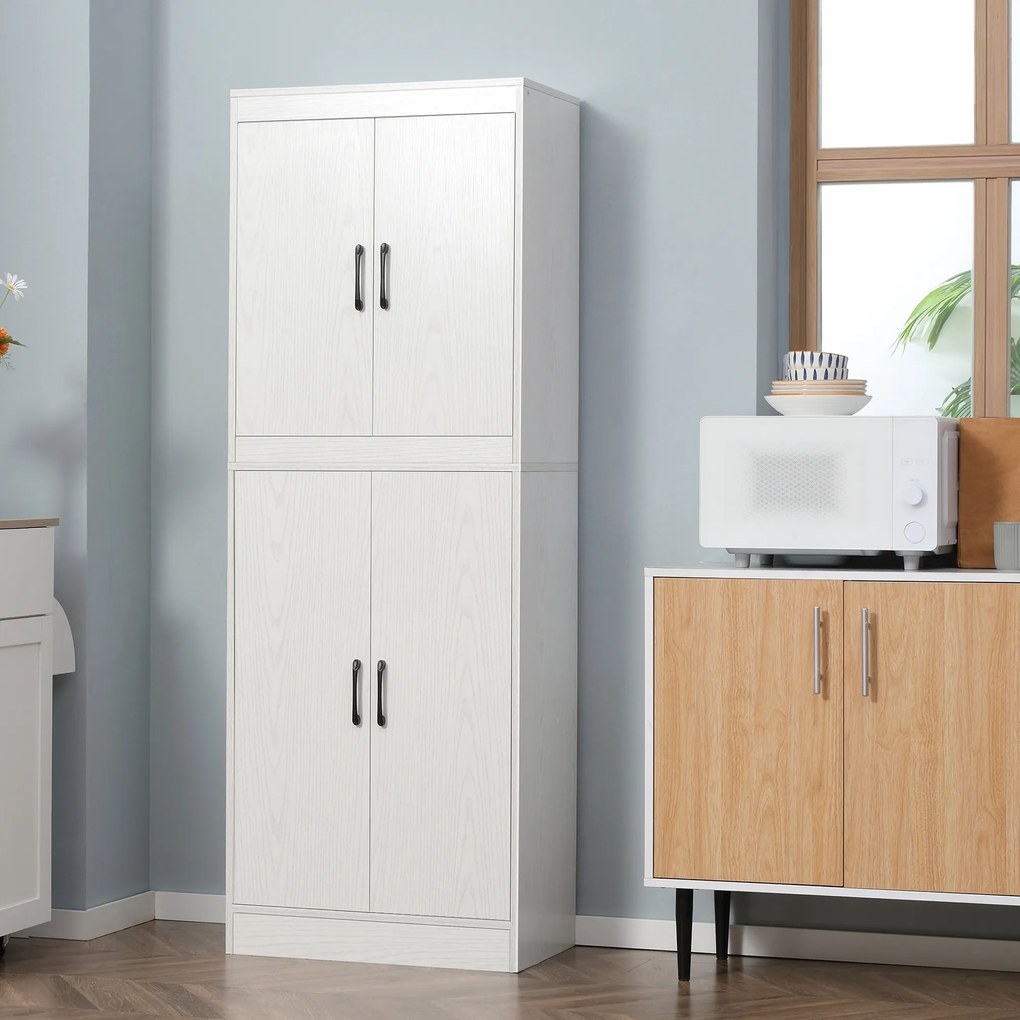 HOMCOM Dulap de bucătărie Mobilă auxiliară cu 4 uși și 5 rafturi deschise 60x36x168 cm Alb | Aosom Romania