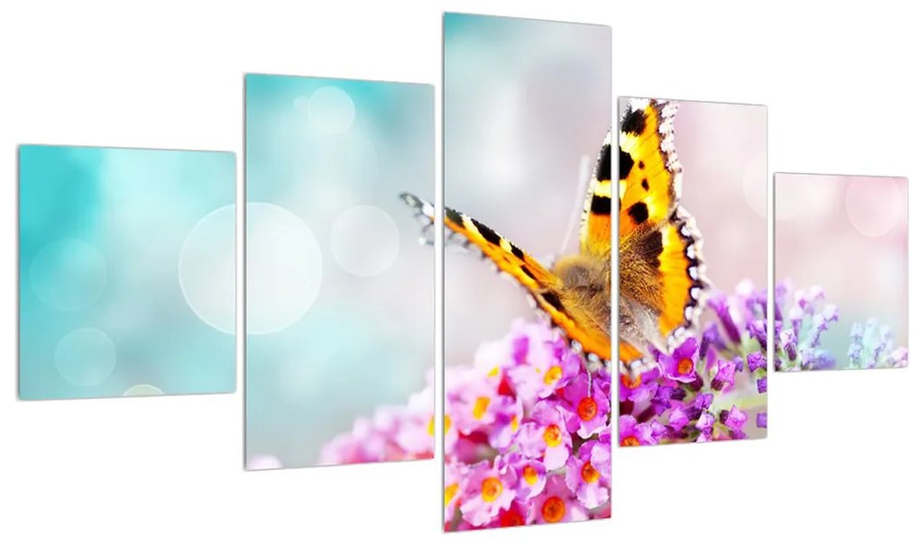 Tablou cu fluture pe flori (125x70 cm), în 40 de alte dimensiuni noi