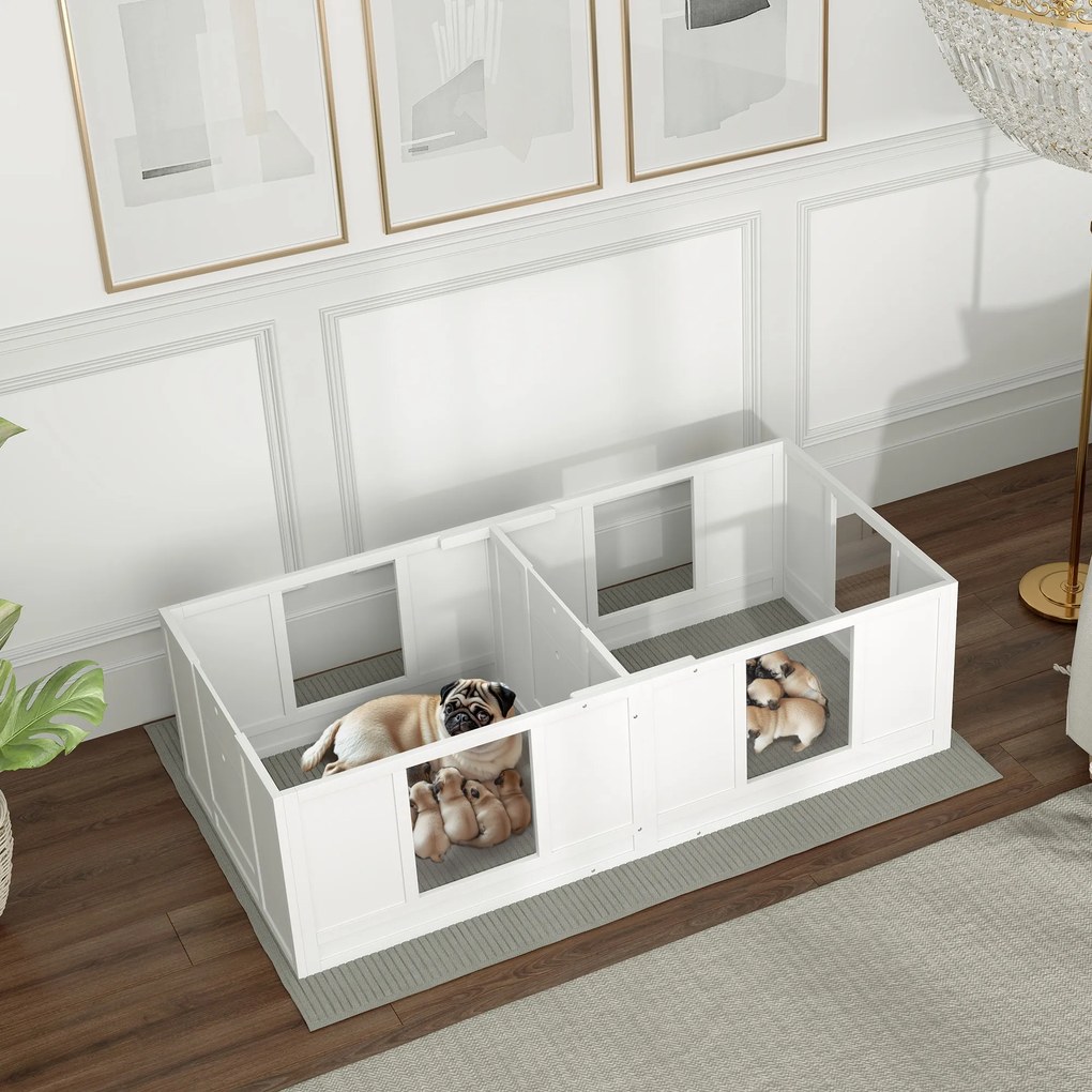 PawHut Cutie pentru căței, cu panouri clare, design în 2 compartimente, pentru câini mici | Aosom Romania