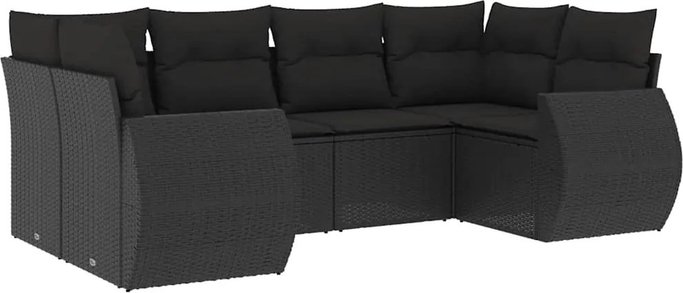 vidaXL Set mobilier de grădină cu perne, 6 piese, negru, poliratan