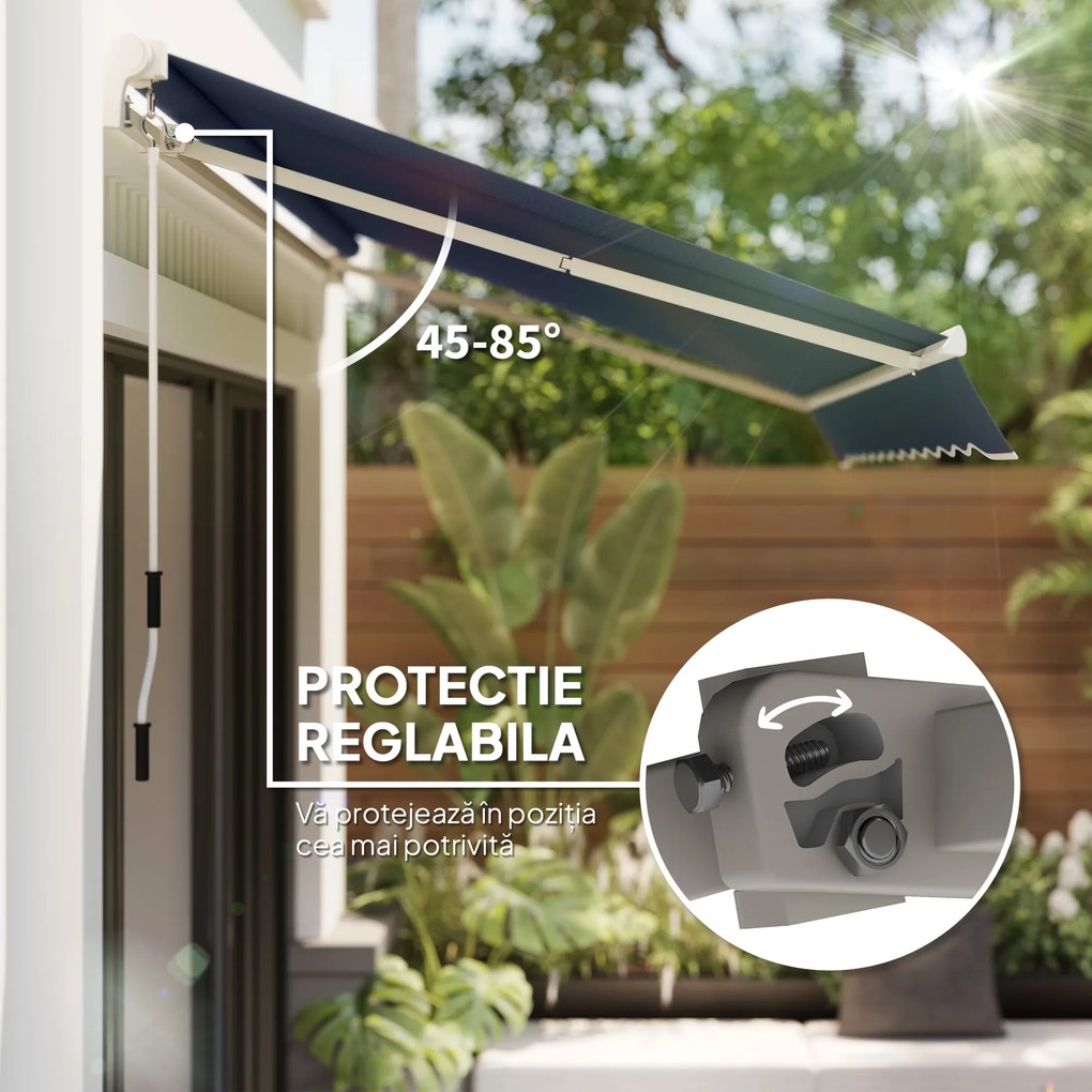 Outsunny 3,6 x 2,5 m Copertină Retractabilă cu Manivelă pentru Terasă, Grădină, Alb Crem | Aosom Romania