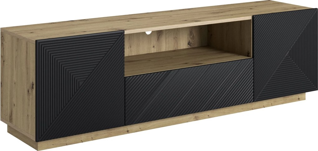 Comodă TV Asha 167 cm cu sertar și nișă - artisan / negru mat