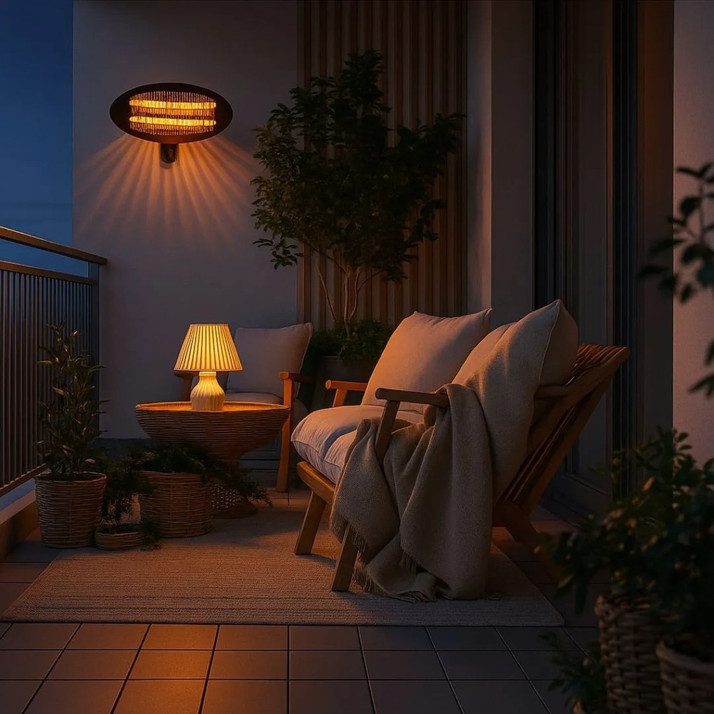 Încălzitor infraroșu de terasă, 2000W, 3 trepte de putere, cu sistem de montare pe perete, încălzire radiantă