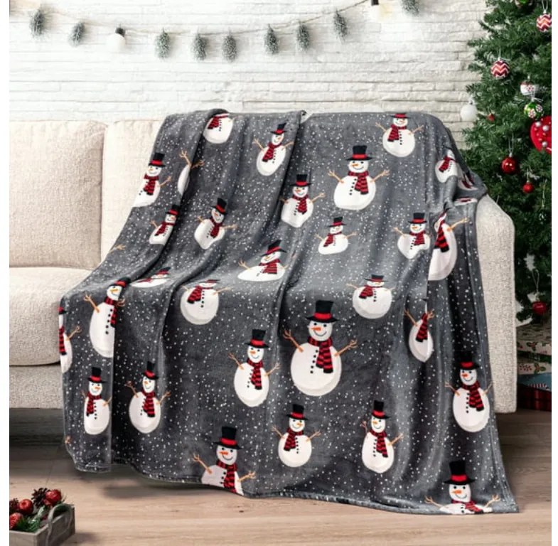 Patura pufoasa de Craciun luminata SNOW BUDDY, gri Dimensiune: 150 x 200 cm